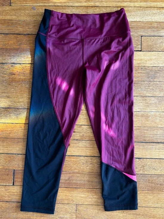 Victoria's Secret Maroon and Black Athletic Leggings with Pink Hem Accent SP - Picture 3 of 10